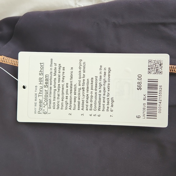 NWT LULULEMON X BARRY'S Black POWER THRU HIGH-RISE SHORT 6" Size 6 - Picture 7 of 7